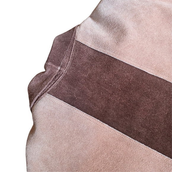 VTG 60s Suede Two Tone Brown Cape Poncho, Fringe, Hippie Boho Mod Style - Picture 8 of 16